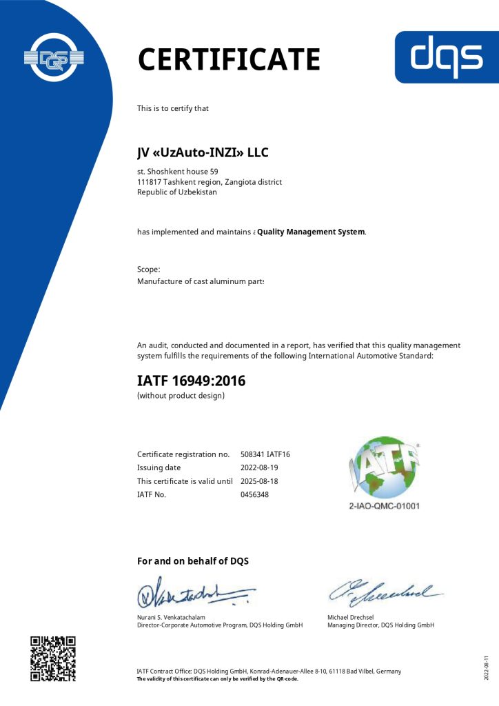 IATF 16949:2016 for automotive quality system requirement based on ISO 9001:2015